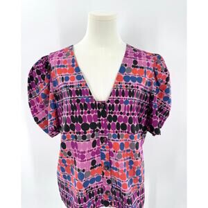 Rhode Purple Nisha Top Geometric Polka Dot Puff Sleeve Cotton Blouse Medium